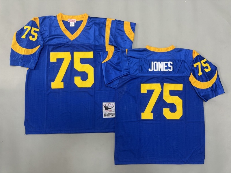 Men 2025 Los Angeles Rams #75 Jones blue Throwback Limited NFL Jersey style 001